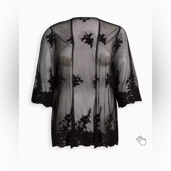 Torrid Embroidery Mesh Kimono size 1 - Picture 5 of 12